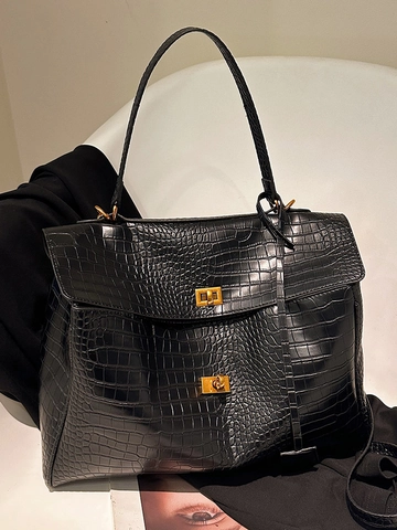 Borsa Tote in Pelle PU Minimalista con Motivo a Coccodrillo Borsa a Tracolla di Grande Capacità con Hardware Dorato per Donna