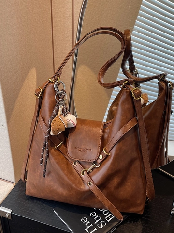 Borsa Tote Grande Vintage in Pelle PU da Donna Design Hobo Versatile Con Ciondolo da Baseball Borsa a Tracolla Viaggio