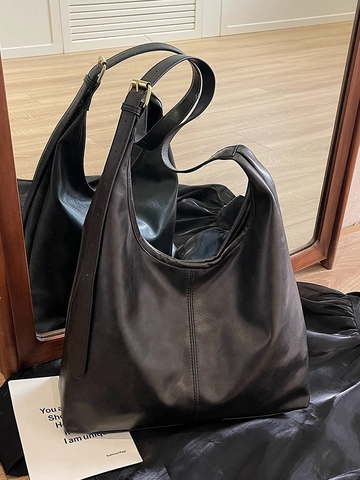 Große Kapazität PU Leder Tote Tasche Für Damen Vintage Ölwachs Schultertasche Mode Pendeln Unterarmtasche Urbane Einfachheit Hobo Tasche