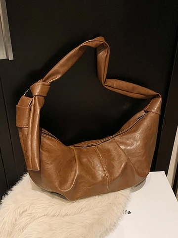 Damen Vintage Weiches PU Leder Hobo Tasche Plissee Große Kapazität Umhängetasche Koreanischer Stil Knoten Schultertasche Handtasche