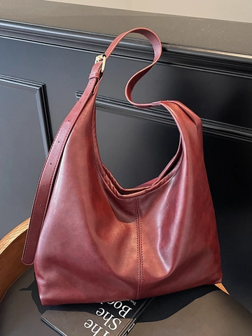 Große Kapazität PU Leder Tote Tasche Für Damen Vintage Ölwachs Schultertasche Mode Pendeln Unterarmtasche Urbane Einfachheit Hobo Tasche