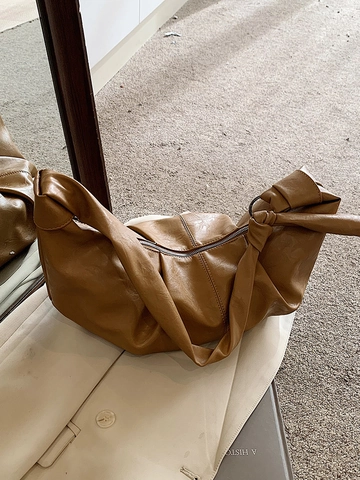 Damen Vintage Weiches PU Leder Hobo Tasche Plissee Große Kapazität Umhängetasche Koreanischer Stil Knoten Schultertasche Handtasche