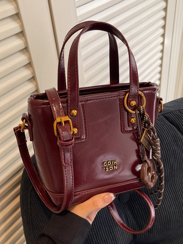 Borsa a Secchiello Vintage in Pelle PU a Cera d'Olio per Donna Borsa a Tracolla Retro Lucida Con Doppio Manico