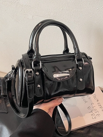 Borsa a Mano da Donna Retro in Pelle PU a Cera d'Olio Borsa a Tracolla Quadrata Moda Cucita Borsa a Spalla Boston Commuter