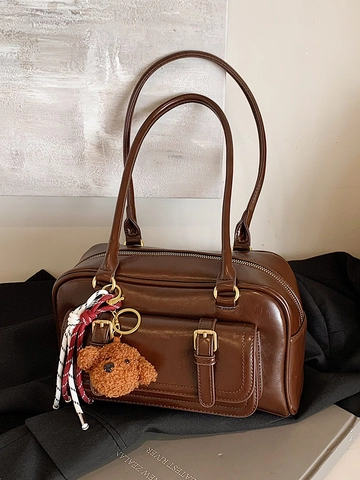 Borsa a Tracolla da Donna in Pelle PU Retrò Borsa da Ascella Minimalista alla Moda con Tasca con Fibbia Dorata Borsa Pendolare