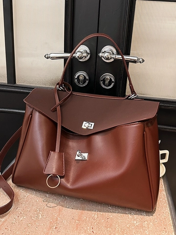 Women's Retro PU Leather Handbag Large Capacity Crossbody Bag Minimalist Commuter Tote Bag With Adjustable Strap Solid Color