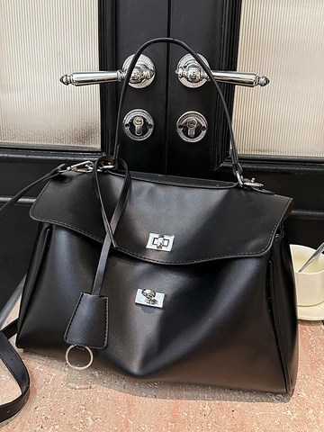 Women's Retro PU Leather Handbag Large Capacity Crossbody Bag Minimalist Commuter Tote Bag With Adjustable Strap Solid Color