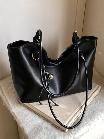 Retro PU Lederen Tote Bag Voor Vrouwen Grote Capaciteit Schoudertas Met Knoopriem Stedelijk Minimalistisch Sierstiksel Handtas Dagelijks