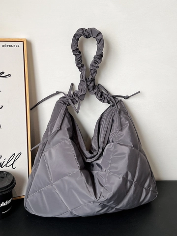 Borsa a Tracolla Trapuntata in Nylon da Donna Tote a Grande Capacità Leggera Con Tracolla Pieghettata Casual Borsa a Spalla