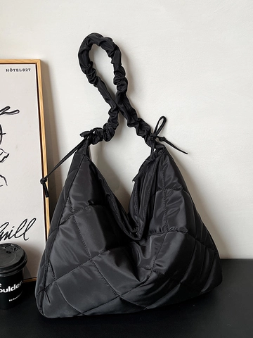 Borsa a Tracolla Trapuntata in Nylon da Donna Tote a Grande Capacità Leggera Con Tracolla Pieghettata Casual Borsa a Spalla