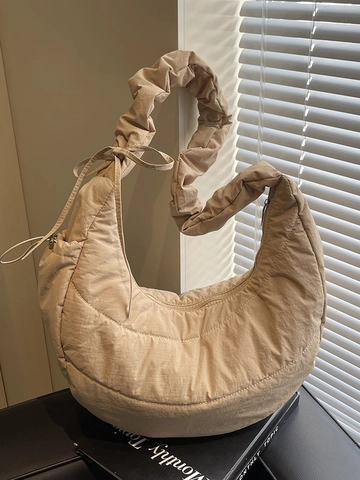 Large Capacity Women Hobo Bag Quilted Puffer Half Moon Crossbody Bag Minimalist Lightweight Pleated Strap Shoulder Bag