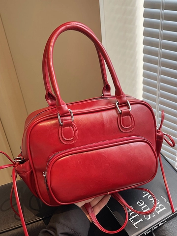 Borsa Bowling Boston in Pelle PU Vintage per Donna Borsa a Tracolla Multiuso Zaino Con Fiocchi Tasca Frontale