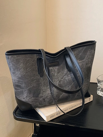 Bolso Tote de Gran Capacidad para Mujer Vintage Textura de Mármol en Cuero PU Bolso de Hombro Retro Costuras en Contraste Diario
