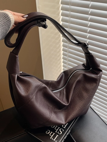 Minimalist Large Capacity PU Leather Hobo Bag Women Dumpling Shaped Crossbody Bag Solid Color Commuter Shoulder Bag Daily