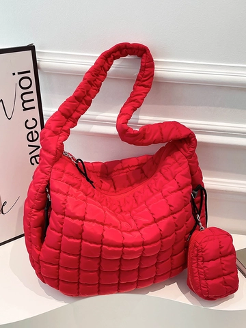 Women Quilted Cloud Shoulder Bag Large Capacity Puffy Polyester Crossbody Bag With Mini Pouch Urban Minimalist Hobo Bag
