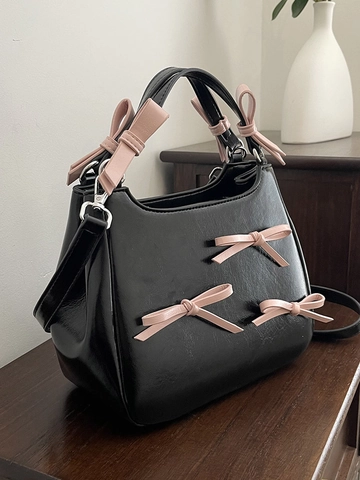 Sweet Girly PU Leather Bowknot Handbag For Women Small Square Crossbody Bag Versatile Single Shoulder Bag Chic Daily Tote