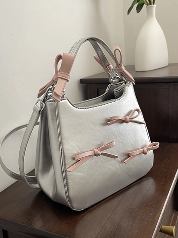 Sweet Girly PU Leather Bowknot Handbag For Women Small Square Crossbody Bag Versatile Single Shoulder Bag Chic Daily Tote