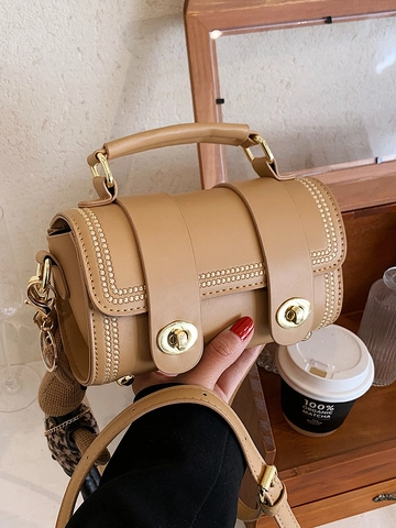 Bolso Bandolera de Cuero PU Retro para Mujer Bolso Cuadrado Pequeño Con Cierre Remaches Correa Ajustable Bolso Informal Diario