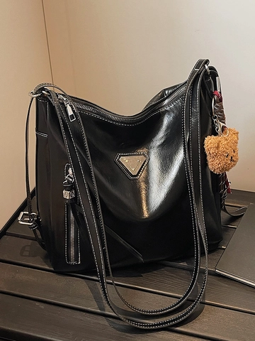 Borsa Tote da Donna in Pelle PU di Grande Capacità con Cuciture a Contrasto Borsa a Tracolla Minimalista Urbana per il Pendolarismo