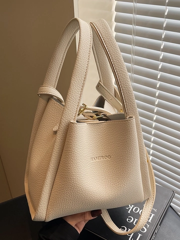 Mode Nische PU Leder Eimertasche Lychee Muster Handtasche Mit Schultergurt Einfache Unter-Mutter Tasche Für Damen Täglich Casual