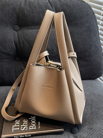 Mode Nische PU Leder Eimertasche Lychee Muster Handtasche Mit Schultergurt Einfache Unter-Mutter Tasche Für Damen Täglich Casual