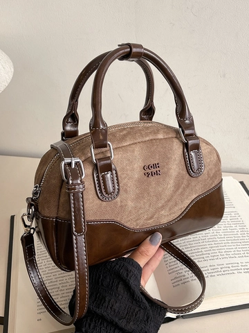 Damen Retro Boston Tasche Mode Canvas PU Leder Patchwork Handtasche Spleißen Top Griff Schulter Umhängetasche Pendler Satchel