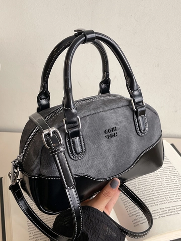 Damen Retro Boston Tasche Mode Canvas PU Leder Patchwork Handtasche Spleißen Top Griff Schulter Umhängetasche Pendler Satchel