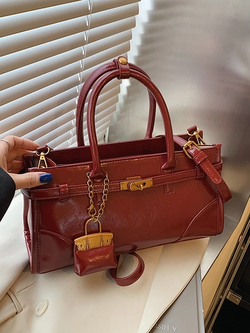 British Retro PU Leather Handbag For Women High Quality Turn Lock Tote Bag Crossbody Satchel With Mini Pouch Charm Lady Office Purse