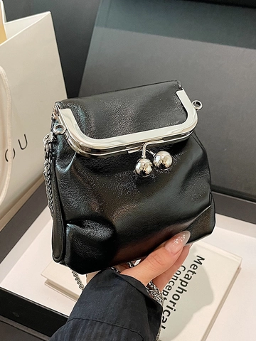 Damen Vintage PU Leder Kiss-Lock Umhängetasche Mini Kette Schulter Handytasche Für Party Täglich Mode Handtasche