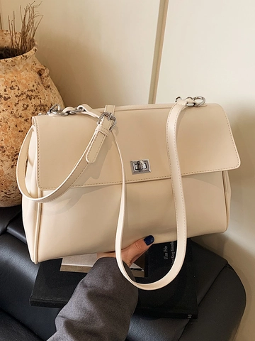 Borsa a Tracolla Donna in Pelle PU Grande Capacità Minimalista Business Pendolare Borsa a Spalla Con Serratura Argento Borsetta