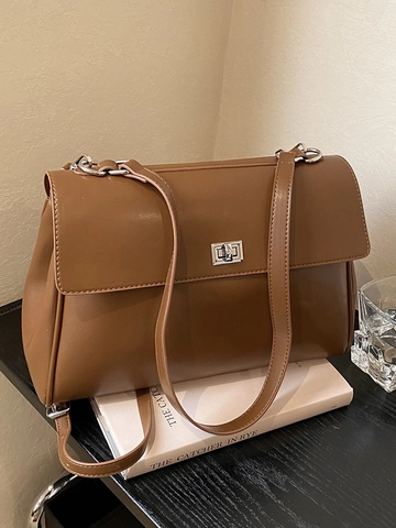 Borsa a Tracolla Donna in Pelle PU Grande Capacità Minimalista Business Pendolare Borsa a Spalla Con Serratura Argento Borsetta