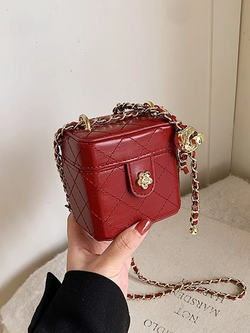 Mini PU Leder Gesteppte Box-Tasche Mit Metall Blumenschloss Kettenriemen Mode Umhängetasche Für Damen Kinder Accessoires