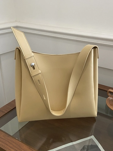 Bolso de Hombro de Cuero PU para Mujer Minimalista Urbano Bolso Tote de Gran Capacidad de Color Sólido Con Correa Ancha y Estuche