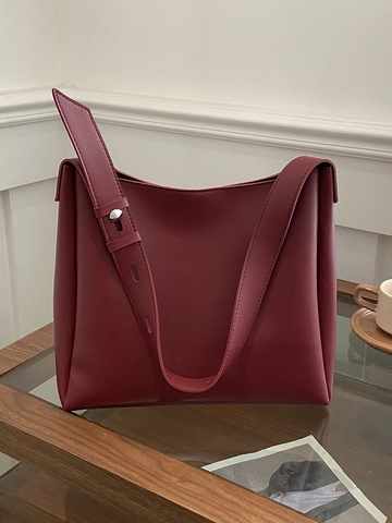 Bolso de Hombro de Cuero PU para Mujer Minimalista Urbano Bolso Tote de Gran Capacidad de Color Sólido Con Correa Ancha y Estuche