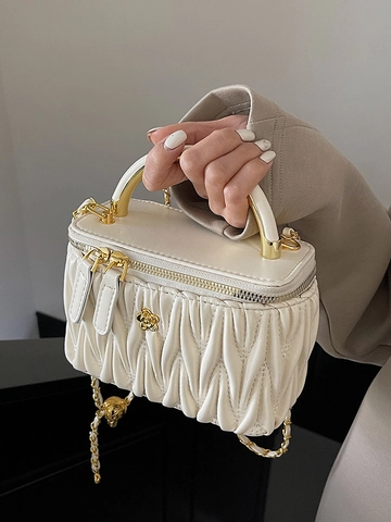 Borsa a Tracolla alla Moda Pieghettata Matelassé per Donna Borsa Box in Pelle PU con Manico in Metallo Oro e Tracolla a Catena Mini Borsa a Mano