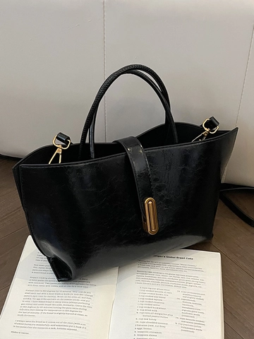 Borsa a Secchiello da Donna in Pelle PU Oleata Handbag Crossbody Minimalista Con Chiusura in Metallo Borsa a Tracolla Versatile