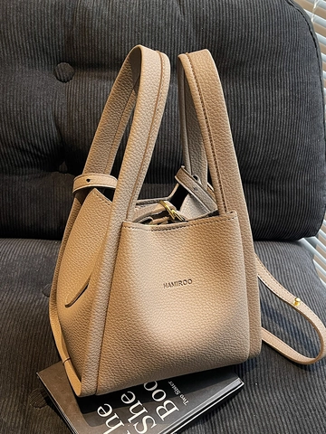 Borsa a Secchiello da Donna in Pelle PU con Trama Litchi Borsa a Mano Tracolla Fibbia Magnetica Minimalista Urbano Borsa Daily Tote