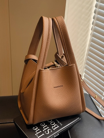 Borsa a Secchiello da Donna in Pelle PU con Trama Litchi Borsa a Mano Tracolla Fibbia Magnetica Minimalista Urbano Borsa Daily Tote