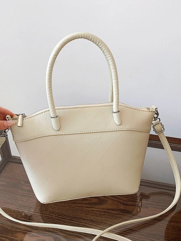 Damen Urban Minimalistisch PU Leder Geometrisch Geprägt Beuteltasche Elegante Handtasche Mit Verstellbarem Gurt Umhängetasche