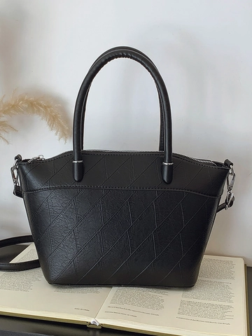 Damen Urban Minimalistisch PU Leder Geometrisch Geprägt Beuteltasche Elegante Handtasche Mit Verstellbarem Gurt Umhängetasche