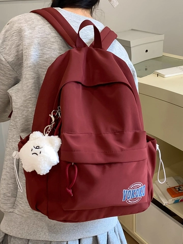 Japanischer Stil Einfacher Nylon Rucksack Damen Große Kapazität Wasserdicht Student Schultasche Brief Druck Lässiger Daypack