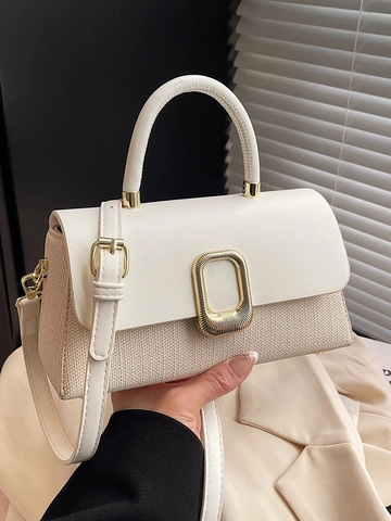 Koreaanse Mode Dames Elegante Gesplicte Crossbody Tas Minimalistisch PU Leer Geweven Textuur Kleine Vierkante Handtas