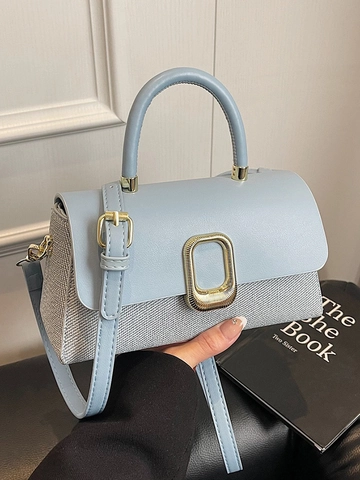 Koreaanse Mode Dames Elegante Gesplicte Crossbody Tas Minimalistisch PU Leer Geweven Textuur Kleine Vierkante Handtas