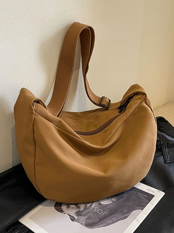 Women Canvas Crossbody Bag Large Capacity Solid Color Half Moon Tote Bag Adjustable Wide Strap Casual Urban Style Bag
