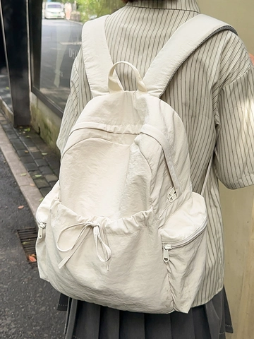 Minimalistischer Nylon Rucksack Für Damen Groß Kapazität Wasserdichte Schultasche Mit Schleifen Deko Casual Tagesrucksack
