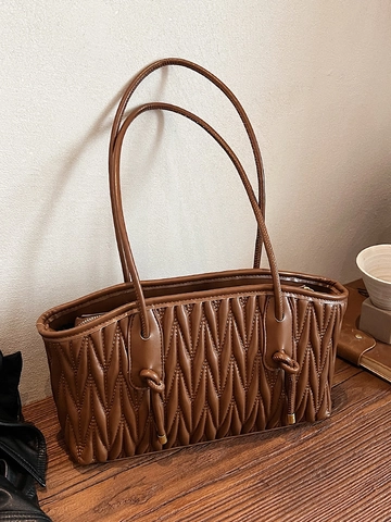 Women Pleated PU Leather Shoulder Bag Fashion Matelassé Underarm Tote Bag Solid Color Casual Handbag For Daily Work Commute