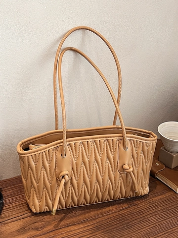 Women Pleated PU Leather Shoulder Bag Fashion Matelassé Underarm Tote Bag Solid Color Casual Handbag For Daily Work Commute