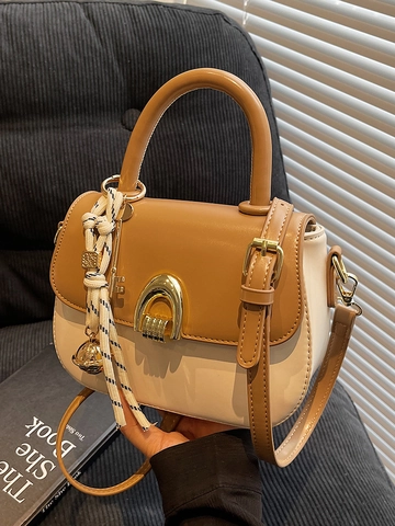 2025 Neue Mode Damen PU Leder Satteltasche Kleine Nische Unterarm Umhängetasche Mit Hufeisenschloss Seidenschal Dekoration Minimalistische Einfarbige Umhängetasche Für Den Täglichen Pendelverkehr Büro Dame