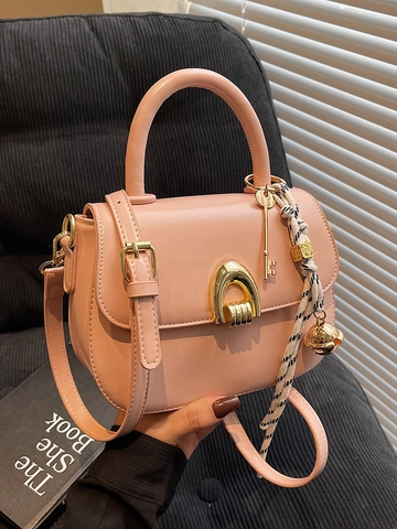 2025 Neue Mode Damen PU Leder Satteltasche Kleine Nische Unterarm Umhängetasche Mit Hufeisenschloss Seidenschal Dekoration Minimalistische Einfarbige Umhängetasche Für Den Täglichen Pendelverkehr Büro Dame