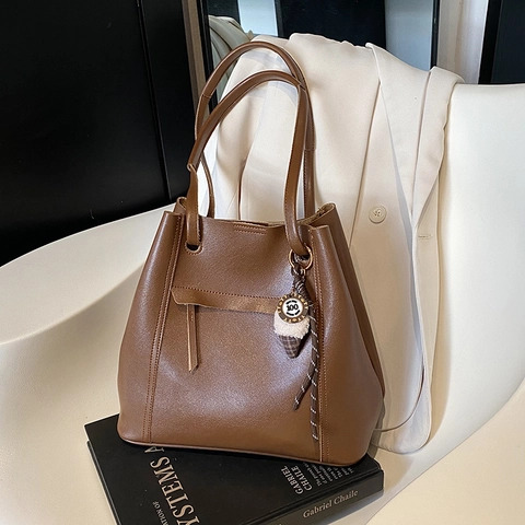 Vintage Τσάντα Tote από Δέρμα PU για Γυναίκες Μεγάλη Τσάντα Πουγκί Με Ραφές και Γούρι Παγωτό